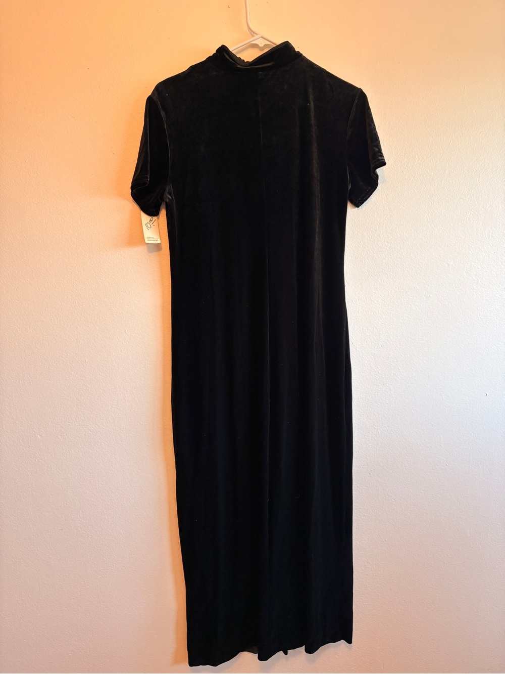 Black Velvet Maxi Dress Mandarin Collar Frog Closure VTG - Picture 4 of 4